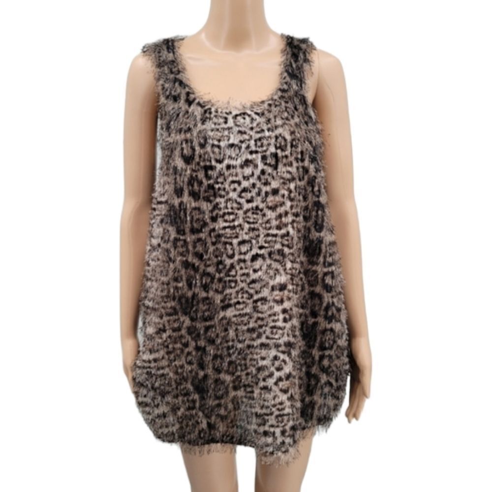 Adore Leopard Animal Print Eyelash Fringe Fabric Tank Top Women's size Medium
